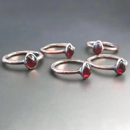 Electroformed Copper Garnet Ring: Pear-Shaped Boho Birthstone, Crystal Jewelry Gift, Holiday Present For Her - BlackbirdSageStudio