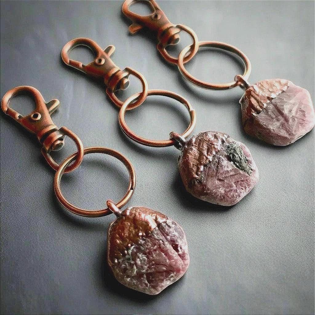 Handmade Raw Ruby Crystal Keychain with Copper Clasp Charm - Blackbird & Sage Jewelry
