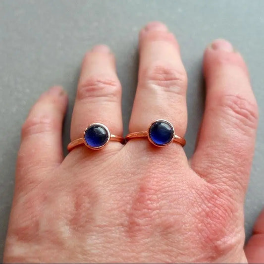 Electroformed Copper Iolite Ring: Bohemian Crystal Jewelry - BlackbirdSageStudio