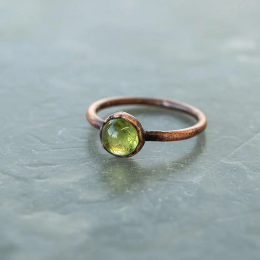 Peridot Copper Ring - Handcrafted Talisman for Renewal and Strength