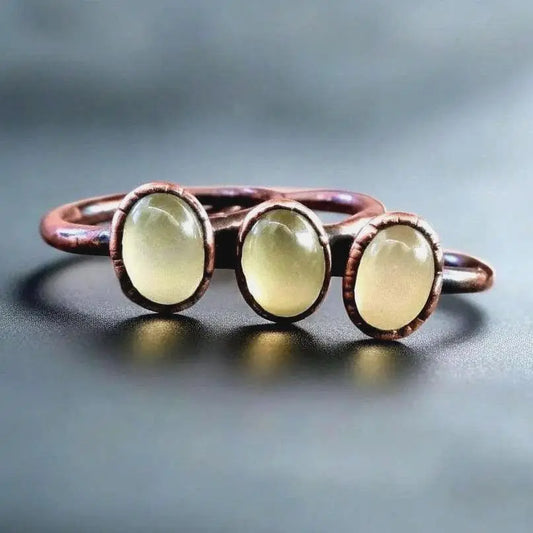 Prehnite Copper Ring | Handcrafted Electroformed Healing Crystal Jewelry | Bohemian Size 5-9 US/CA - BlackbirdSageStudio
