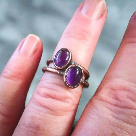 Electroformed Copper Amethyst Ring: February Birthstone Boho Jewelry - BlackbirdSageStudio