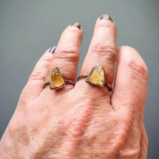 Raw Citrine Copper Ring: Electroformed Boho Crystal Jewelry - BlackbirdSageStudio