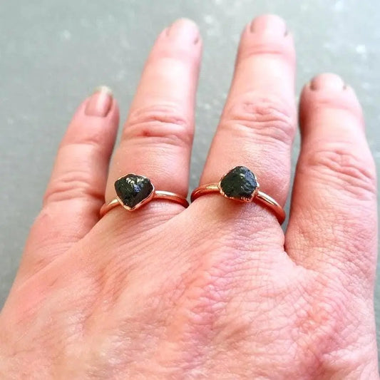 Raw Black Tourmaline Crystal Ring: Electroformed Copper, Witchy Boho Jewelry - BlackbirdSageStudio