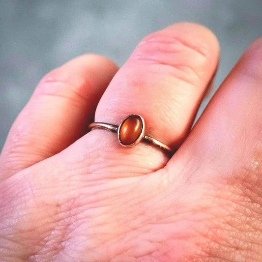 Electroformed Copper Ring: Authentic Baltic Amber Stacking Ring, Crystal Jewelry Gift - BlackbirdSageStudio