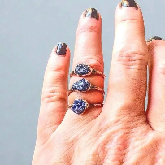 Raw Azurite Copper Ring: Electroformed Boho Gemstone Jewelry - BlackbirdSageStudio