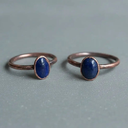 Lapis Lazuli Ring Handcrafted Copper Talisman For Clarity