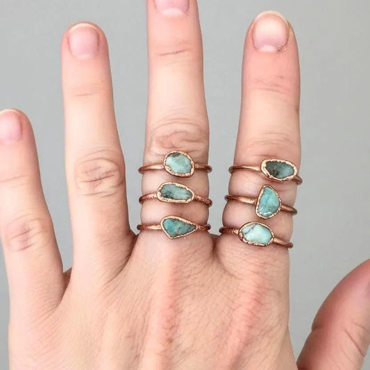 Amazonite Ring | Tumbled Stone | Electroformed Copper | Bright or Antique Finish | Calming Jewelry - BlackbirdSageStudio