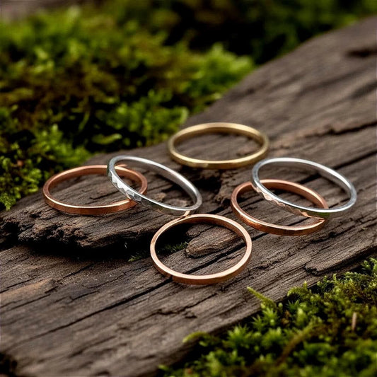 Mixed Metal Stacking Rings | Hammered Copper, Silver & Brass Bands - BlackbirdSageStudio