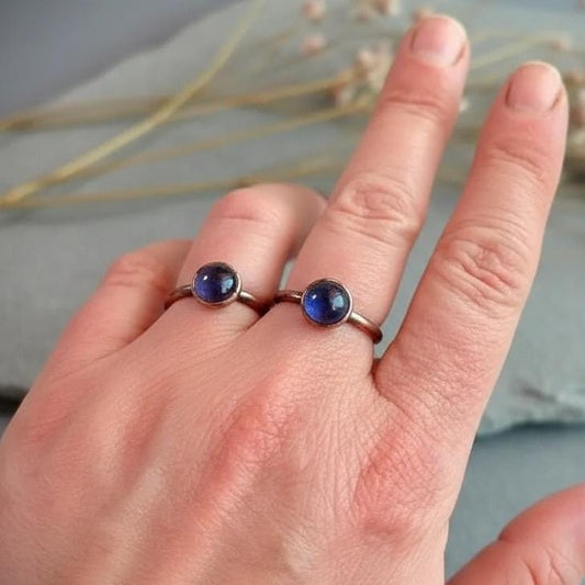 Iolite Copper Ring | Electroformed Blue Gemstone, Size 7 - BlackbirdSageStudio