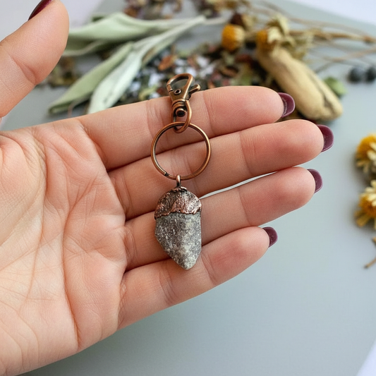 Lepidolite Keychain Hand Shot