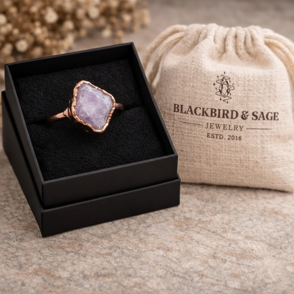 Lepidolite Ring Packaging