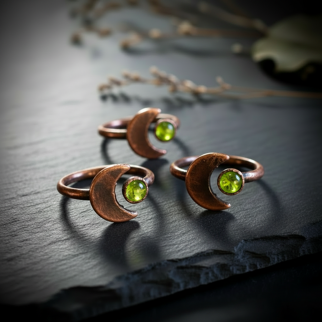 Peridot Moon Ring - Cluster