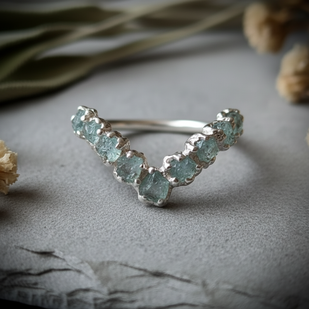 Raw Aquamarine Sterling Silver Chevron Ring