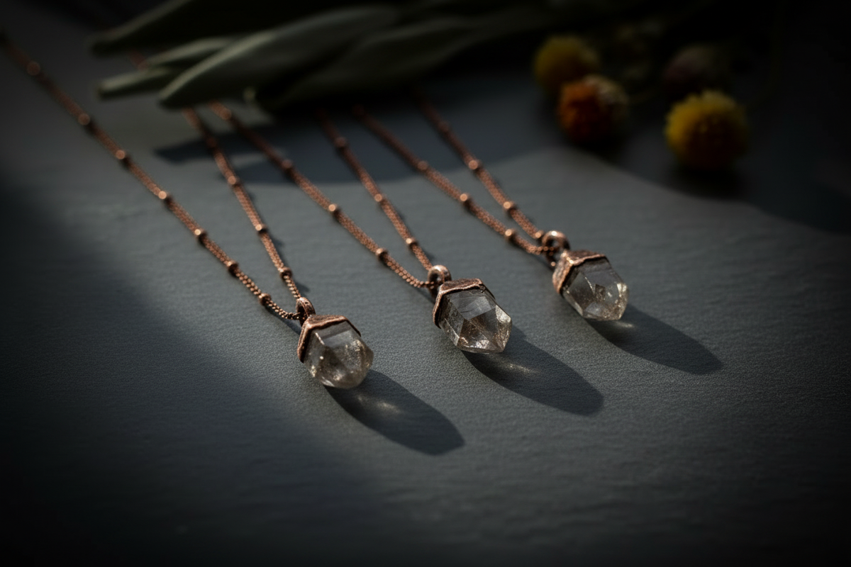 Darker Moody Clear Quartz Necklace Hero