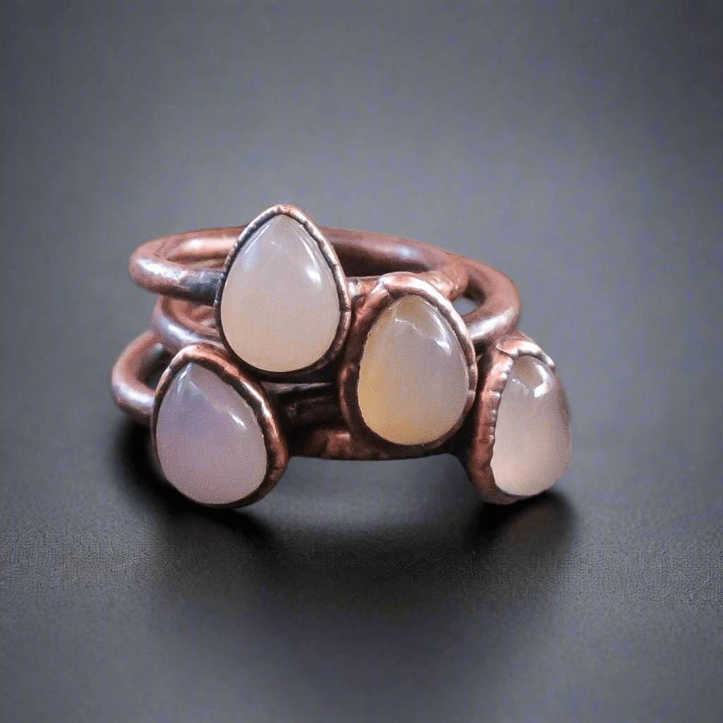 Handcrafted Pink Chalcedony Teardrop Copper Ring for Healing - Blackbird & Sage Jewelry