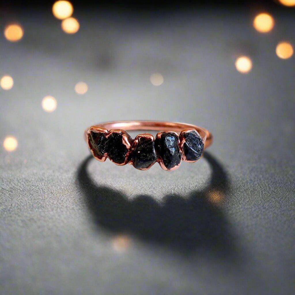 Unique Black Tourmaline Multistone Ring for Grounding Energy - Blackbird & Sage Jewelry