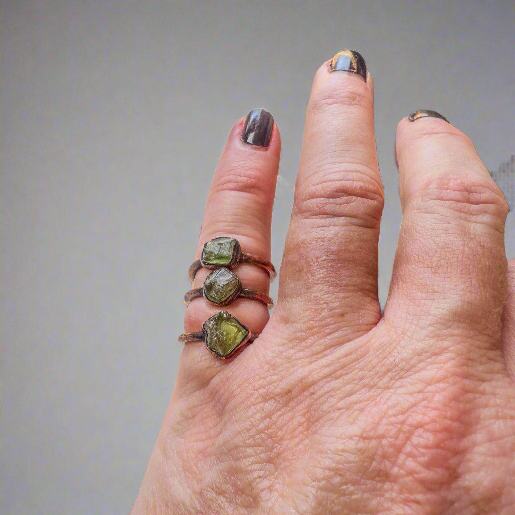 Handmade Raw Chrome Diopside Ring in Copper Boho Style - Blackbird & Sage Jewelry