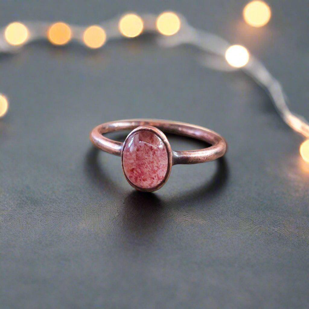 Strawberry Quartz Ring in Copper for Emotional Healing - Blackbird & Sage Jewelry