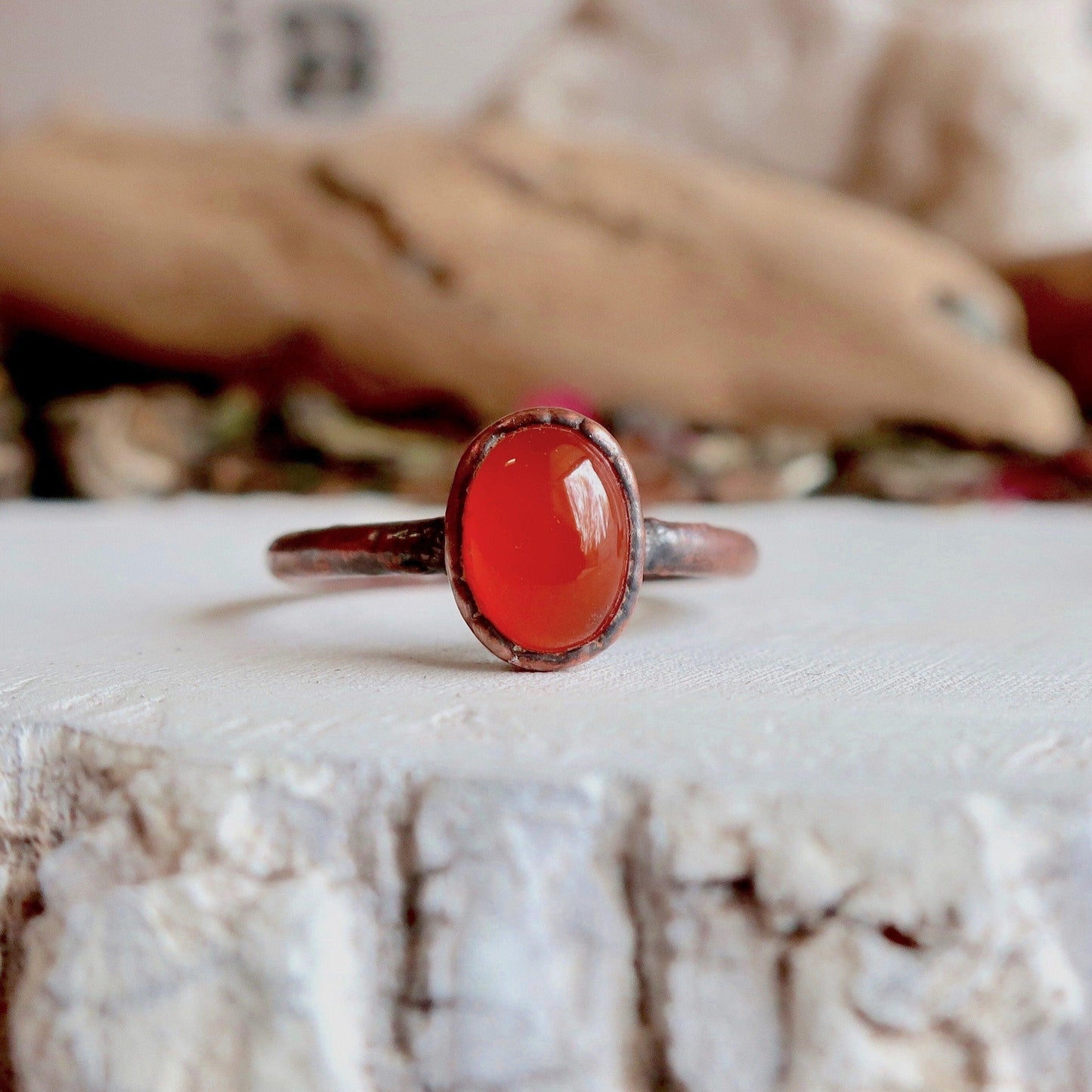 Handcrafted Copper Carnelian Ring for Empowering Creativity - Blackbird & Sage Jewelry