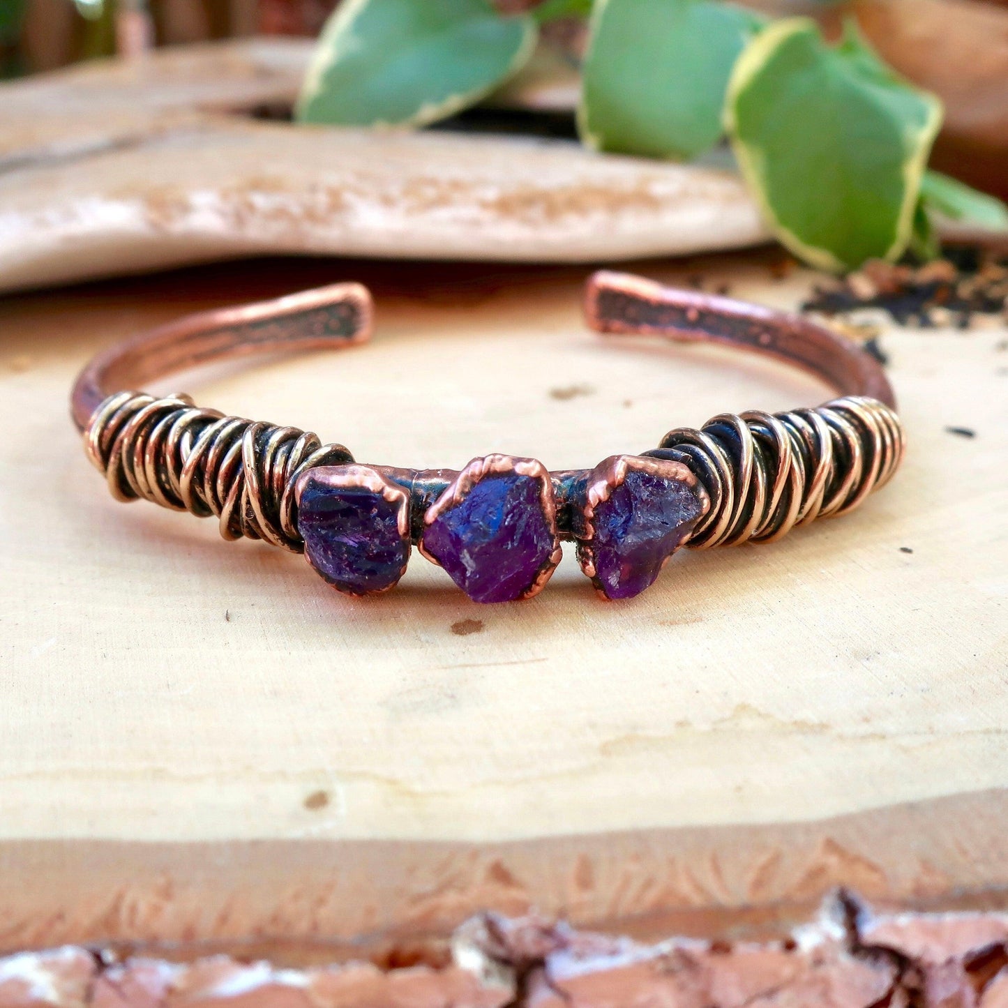 Raw Amethyst Copper Bracelet for Spiritual Healing - Blackbird & Sage Jewelry
