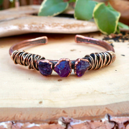 Raw Amethyst Copper Bracelet for Spiritual Healing - Blackbird & Sage Jewelry