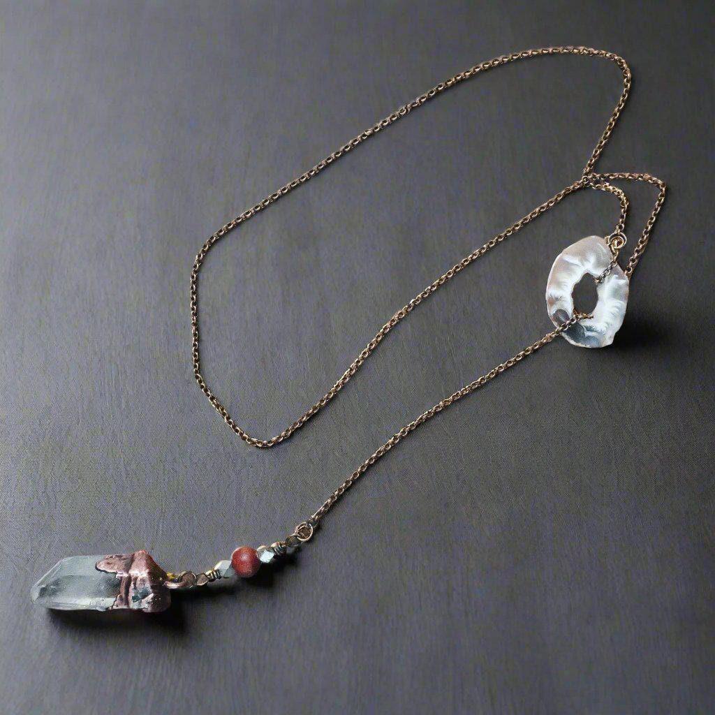 Raw Quartz Lariat Style Necklace for Energy and Intuition - Blackbird & Sage Jewelry