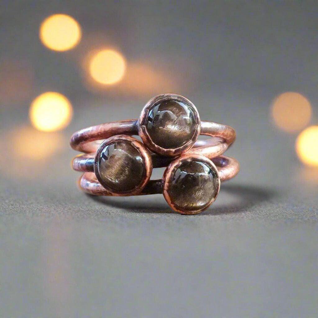 Black Moonstone Ring in Electroformed Copper for Healing - Blackbird & Sage Jewelry