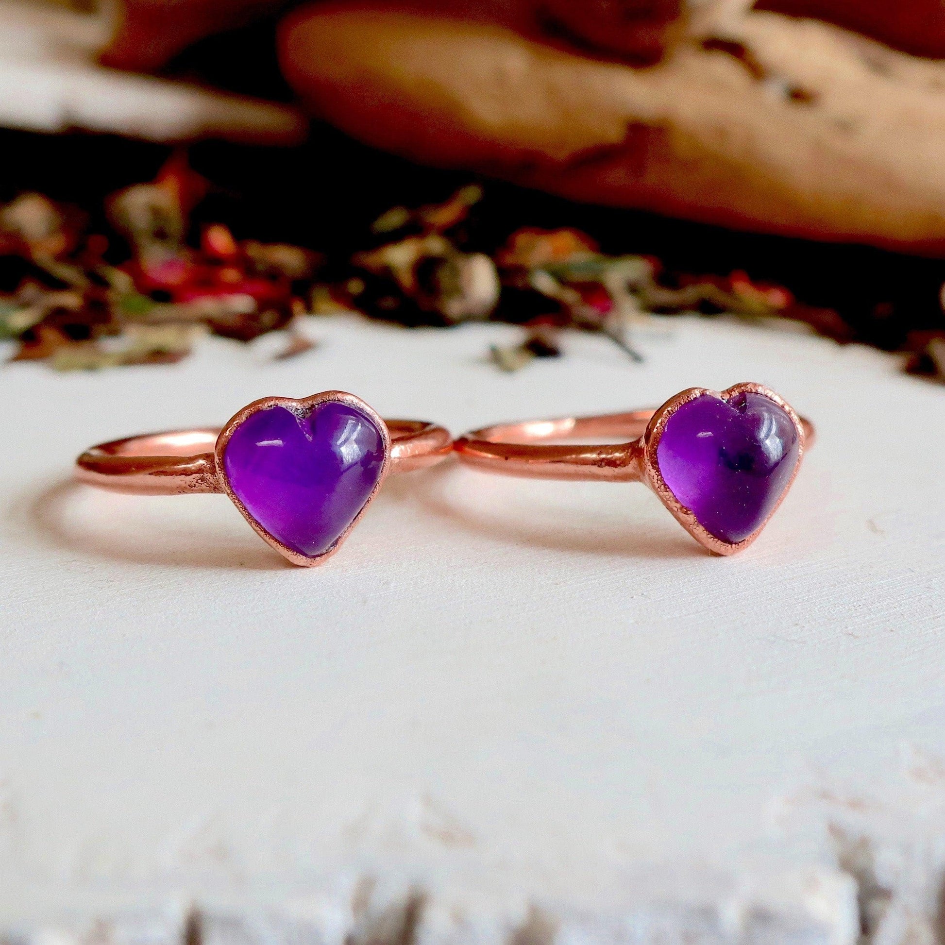 Electroformed Amethyst Copper Heart Ring for Spirituality - Blackbird & Sage Jewelry