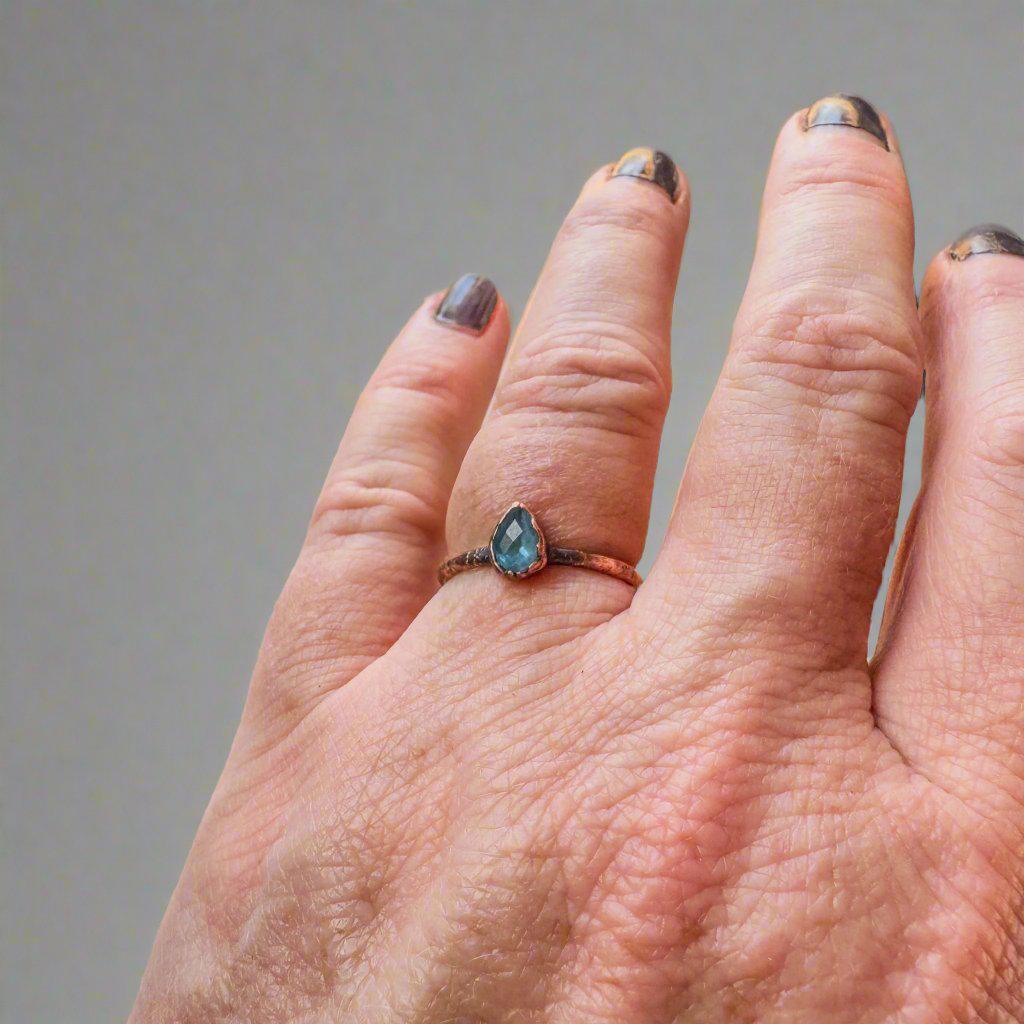 Handmade London Blue Topaz Copper Ring for Clarity - Blackbird & Sage Jewelry