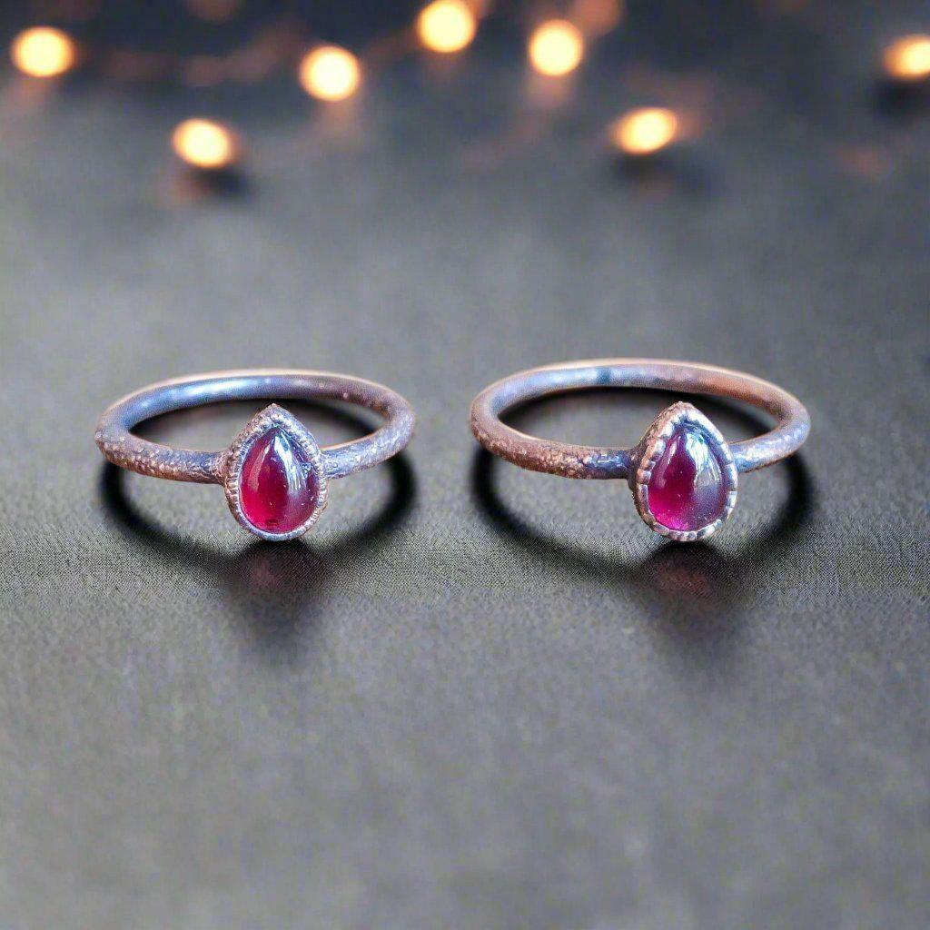 Handmade Garnet Birthstone Ring with Copper Band Elegance - Blackbird & Sage Jewelry