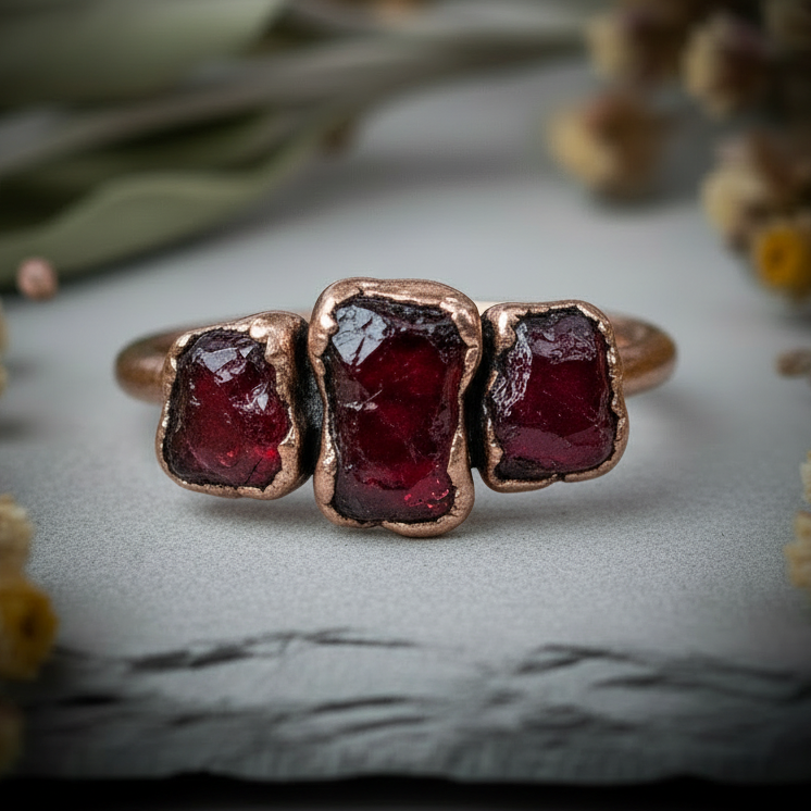3 Stone Garnet Close-up
