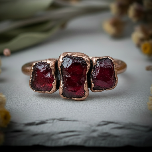 3 Stone Garnet Close-up