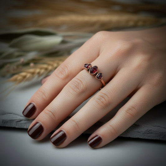 3 Stone Garnet Hand Shot Tiny