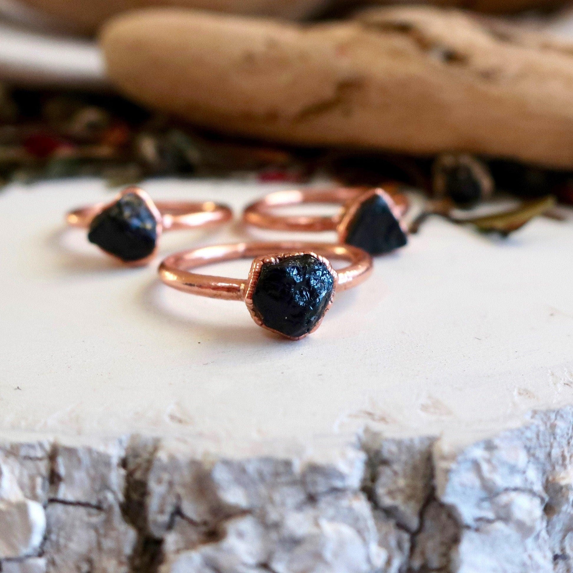 Raw Black Tourmaline Ring in Copper Setting for Protection - Blackbird & Sage Jewelry