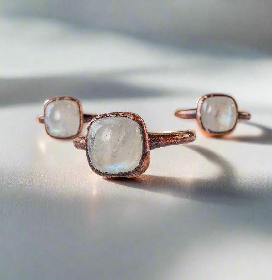 Moonstone Copper Ring - Handmade Boho Jewelry with Healing Energy - Blackbird & Sage Jewelry