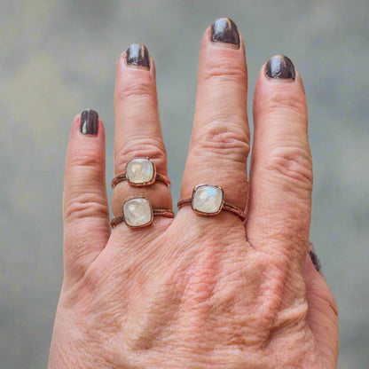 Moonstone Copper Ring - Handmade Boho Jewelry with Healing Energy - Blackbird & Sage Jewelry