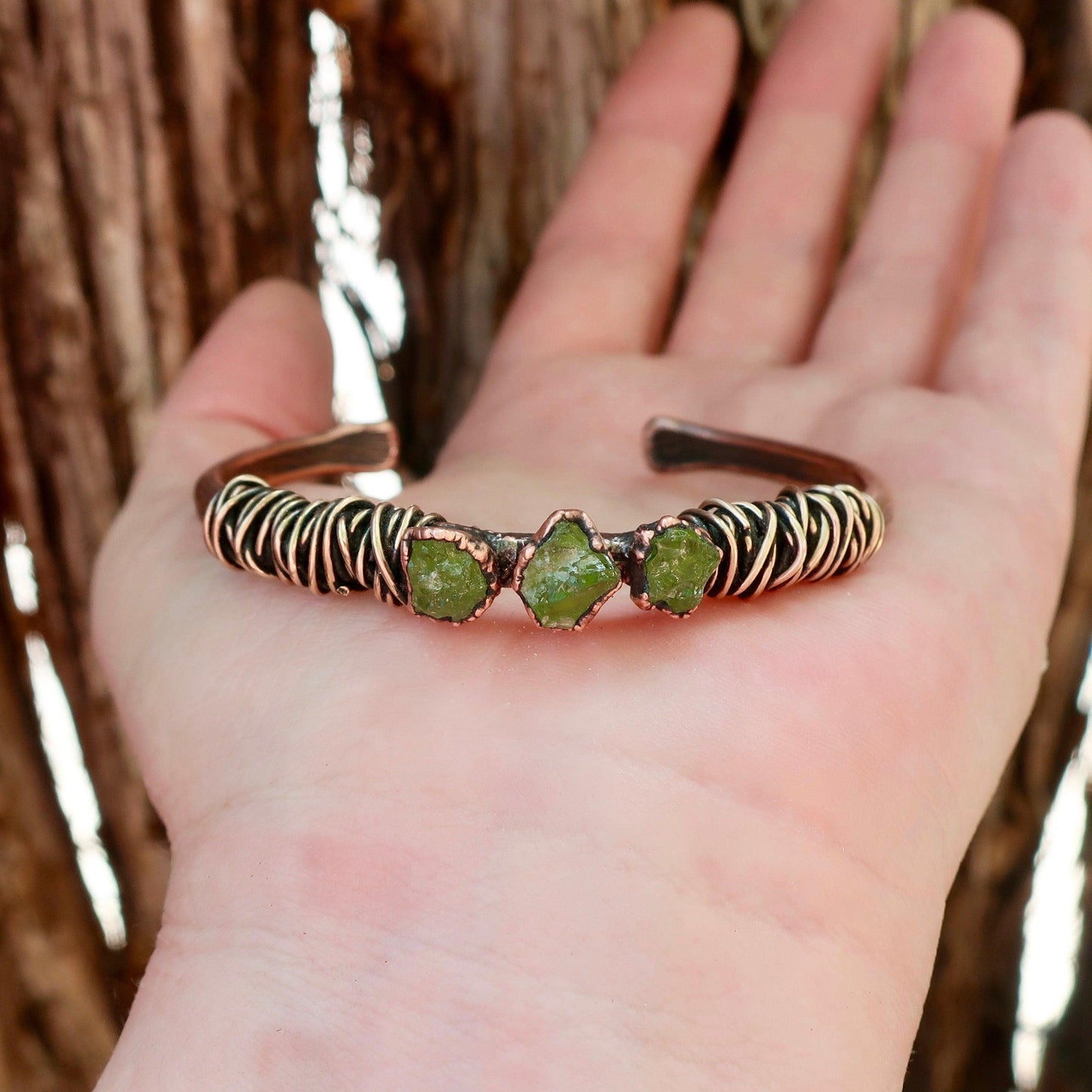 Raw Peridot Copper Cuff Bracelet for Growth - Blackbird & Sage Jewelry