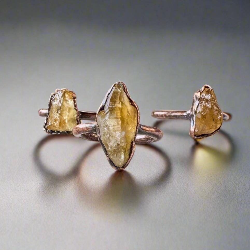 Handmade Raw Citrine Ring in Copper for Abundance - Blackbird & Sage Jewelry