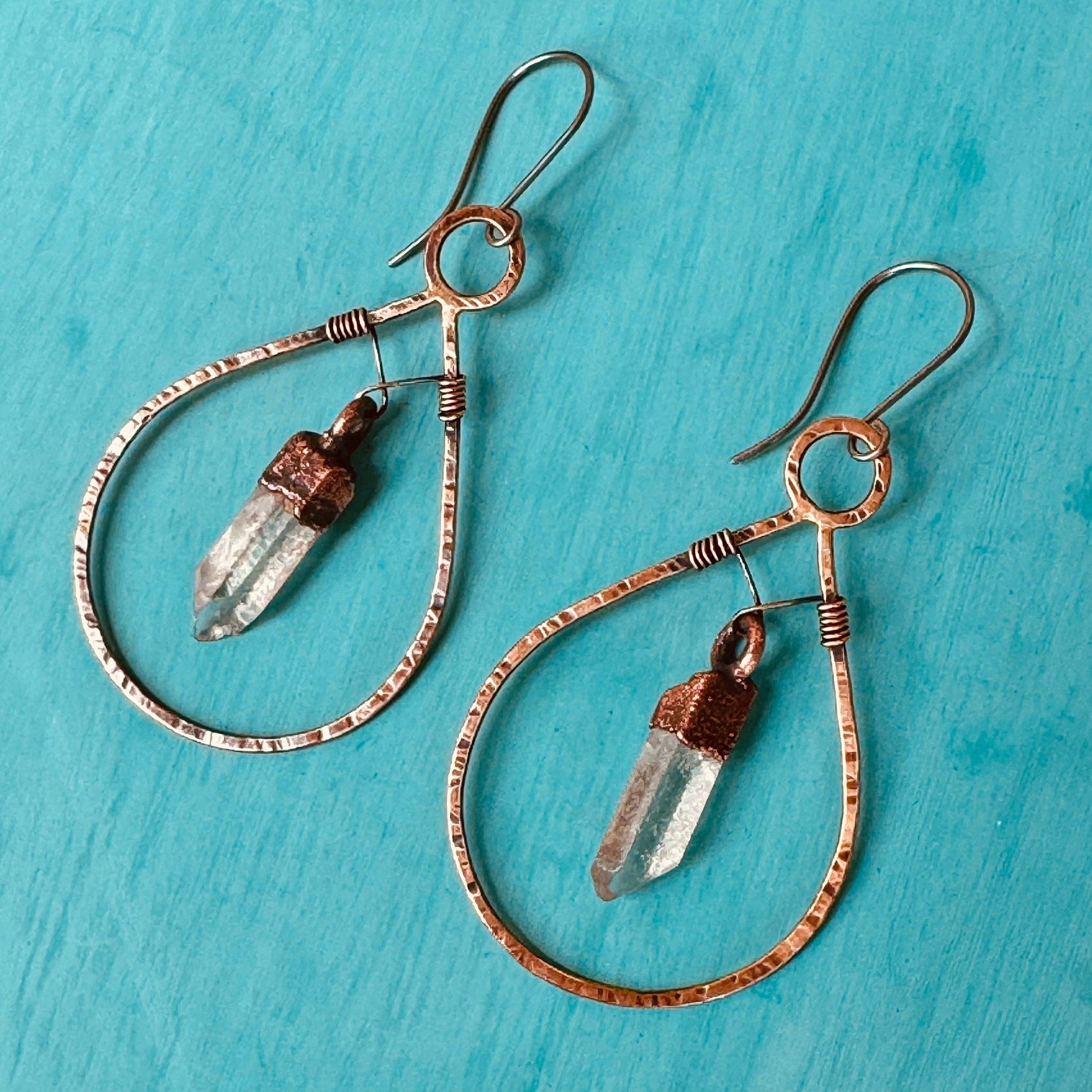 Handcrafted Quartz Point Earrings with Copper Hoops - Blackbird & Sage Jewelry