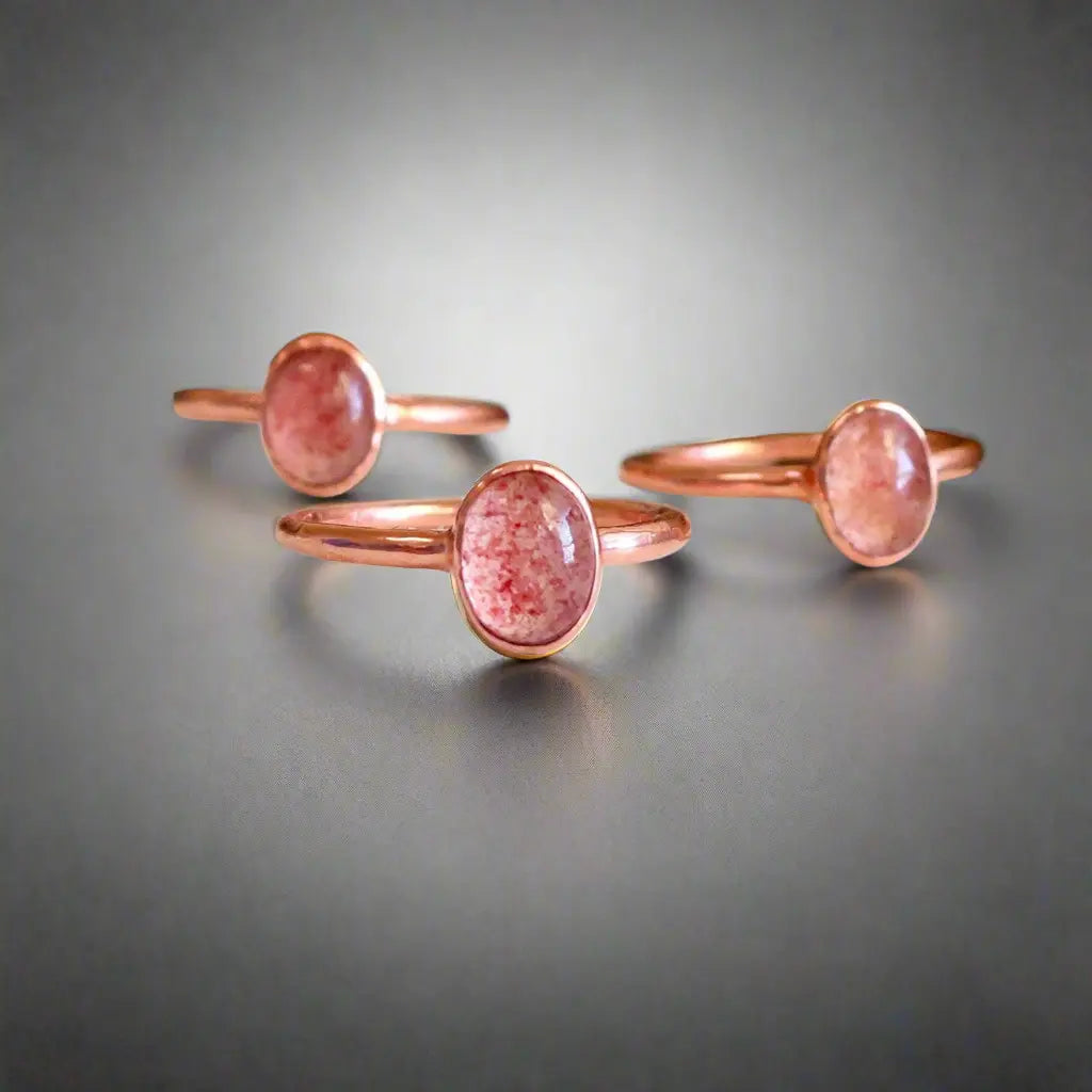 Electroformed Copper Ring with Strawberry Quartz Blackbird & Sage Studio