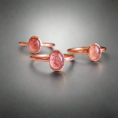 Electroformed Copper Ring with Strawberry Quartz Blackbird & Sage Studio