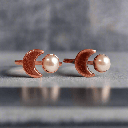 Pearl Crescent Moon Open Ring in Unique Copper Design - Blackbird & Sage Jewelry