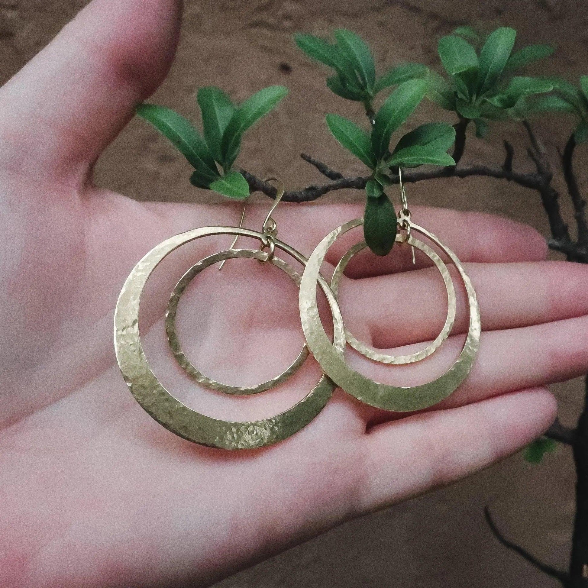 Hand-Hammered Full Circle Hoop Earrings in Brass for Effortless Style - Blackbird & Sage Jewelry