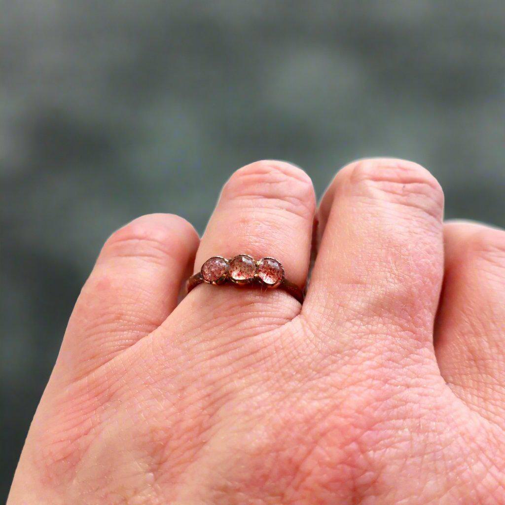 Handcrafted Copper Strawberry Quartz Multi Stone Ring for Healing - Blackbird & Sage Jewelry