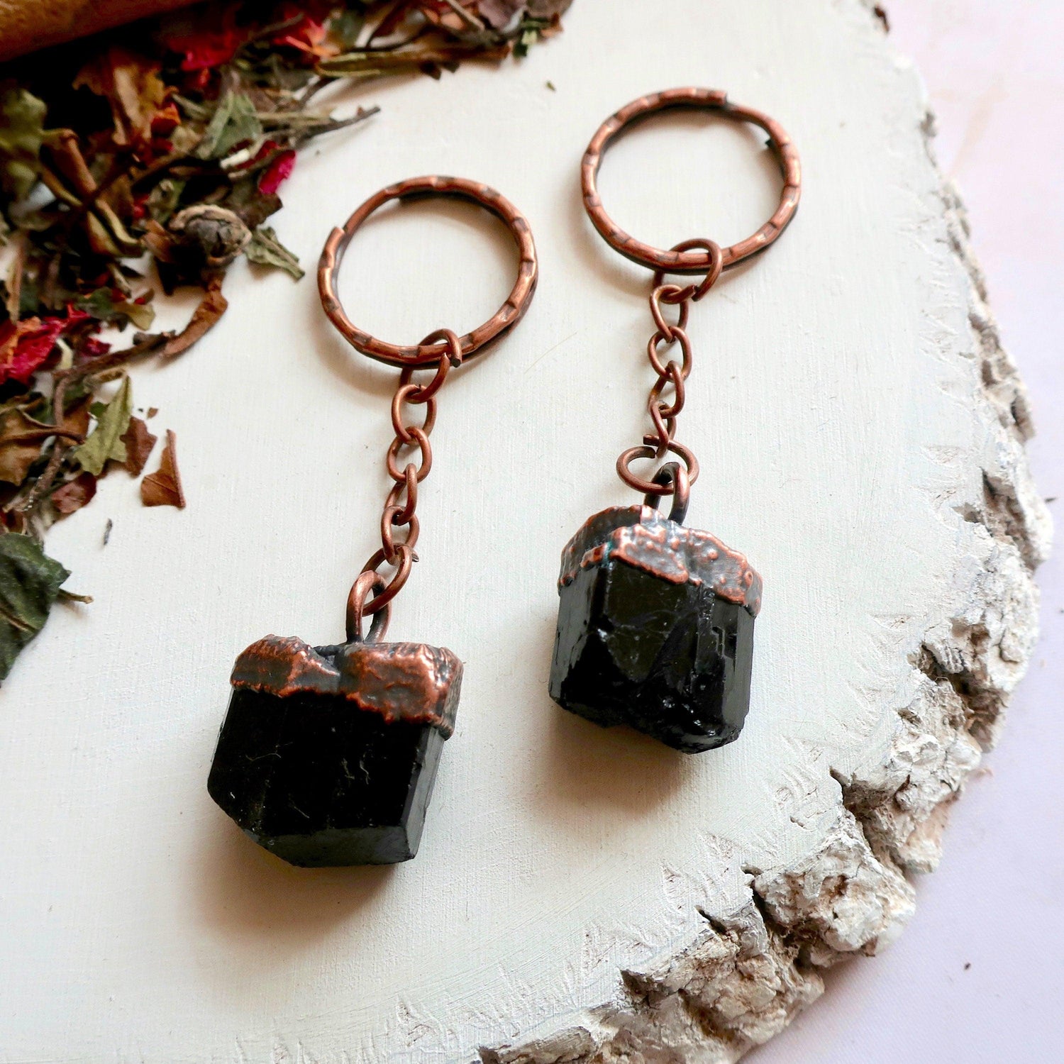 Electroformed Raw Black Tourmaline Keychain for Protection - Blackbird & Sage Jewelry
