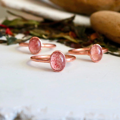 Electroformed Copper Ring with Strawberry Quartz Blackbird & Sage Studio