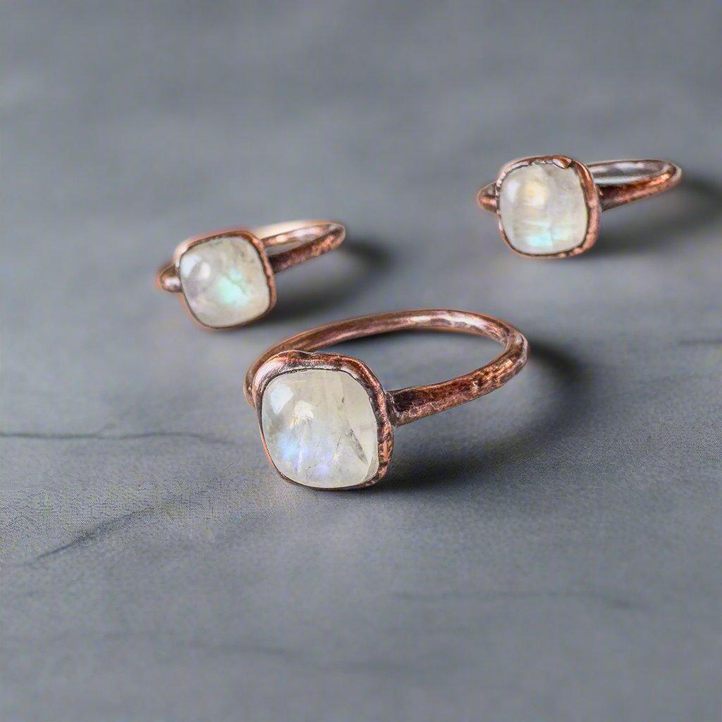 Moonstone Copper Ring - Handmade Boho Jewelry with Healing Energy - Blackbird & Sage Jewelry