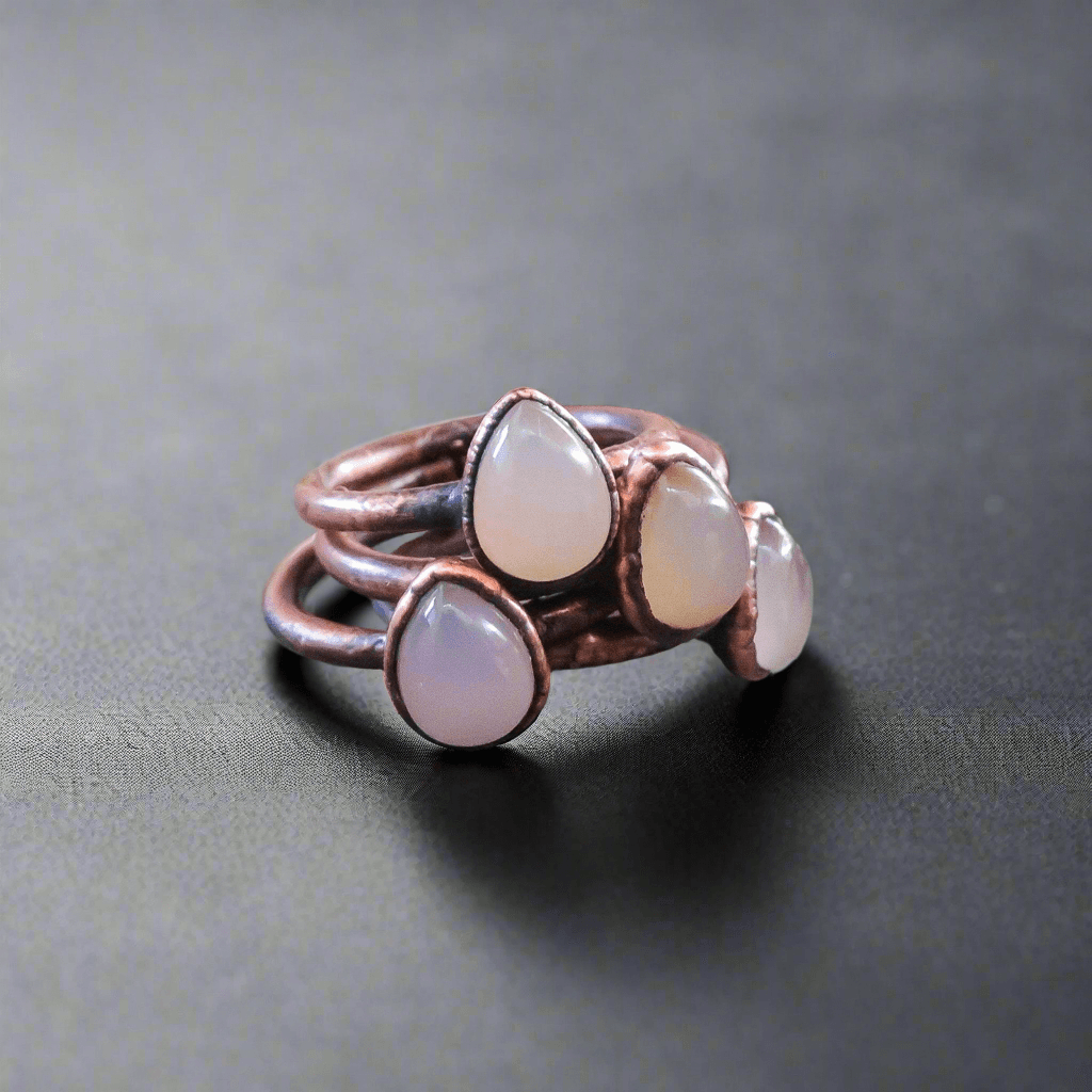 Handcrafted Pink Chalcedony Teardrop Copper Ring for Healing - Blackbird & Sage Jewelry