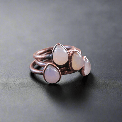 Handcrafted Pink Chalcedony Teardrop Copper Ring for Healing - Blackbird & Sage Jewelry
